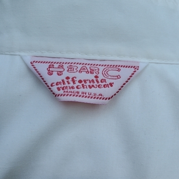 Vintage 70s H Bar C Western Boho White Denim Lace Studded Snap Down Shirt Lg - Picture 3 of 7